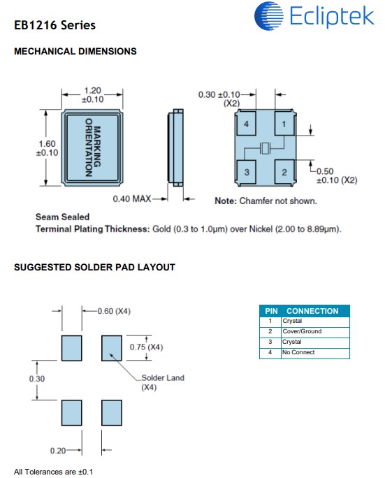 EB1216JA10-24.000M TR,Ecliptek超小型晶振,1612mm,智能手機晶振